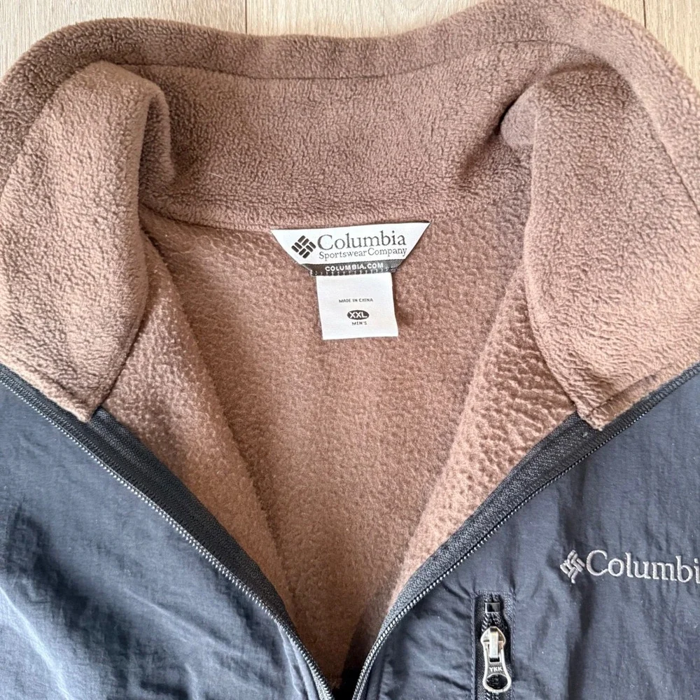 Columbia Full Zip Fleece‎ Jacket Men's XXL Brown Black Outdoor